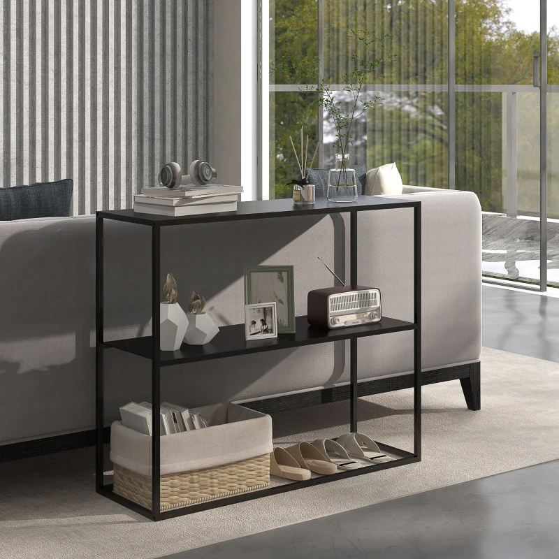 HOMCOM Table console table d'appoint d'entrée minimaliste industrielle 2 étagères 90 x 30 x 75 cm acier noir