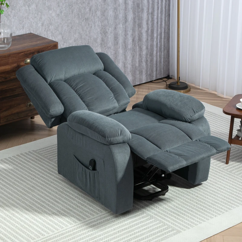 HOMCOM Aufstehsessel mit weichem Bezug, Recliner-Sessel mit Fernbedienung und Seitentaschen, Grau(m-8)