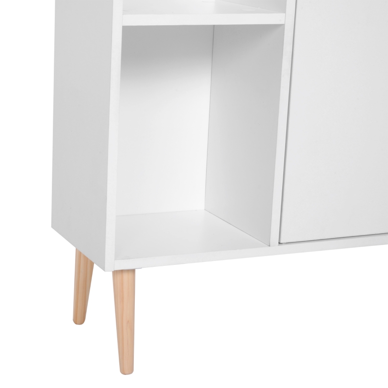 HOMCOM Bibliothèque scandinave meuble de rangement dim. 80L x 23,5l x 123H cm 5 niches placard 2 portes pieds effilés inclinés bois massif panneaux particules blanc