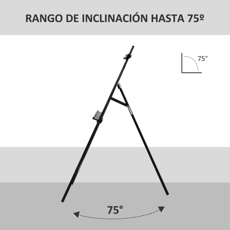HOMCOM Caballete de Pintura de Madera Caballete de Dibujo con Ángulo Ajustable de 75° Soporte Trípode y Pincel para Lienzos 51,5x71,5x134,5 cm Negro