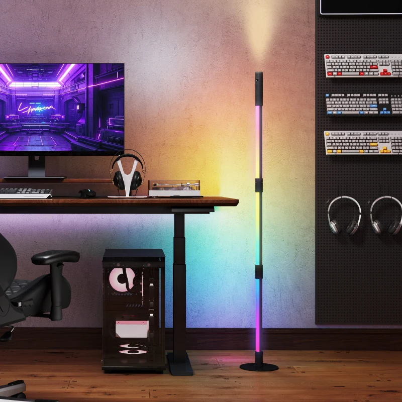 HOMCOM LED Floor Lamp with Reading Light, 360° RGB Detachable Corner Floor Lamp with App & Remote Control, Standing Lamp with Music Sync & Timing, for Living Room, Game Room, Dark Grey