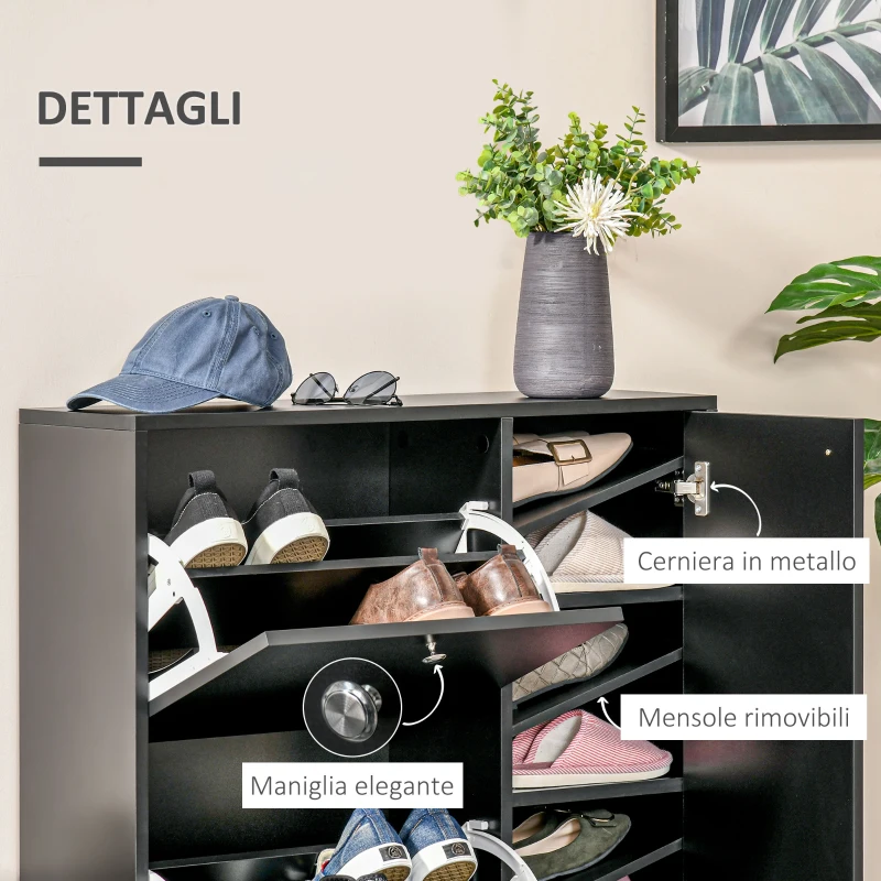HOMCOM Scarpiera Salvaspazio Regolabile, Mobile Portascarpe con 8 Scomparti Legno 80 x 24 x 120cm Nero