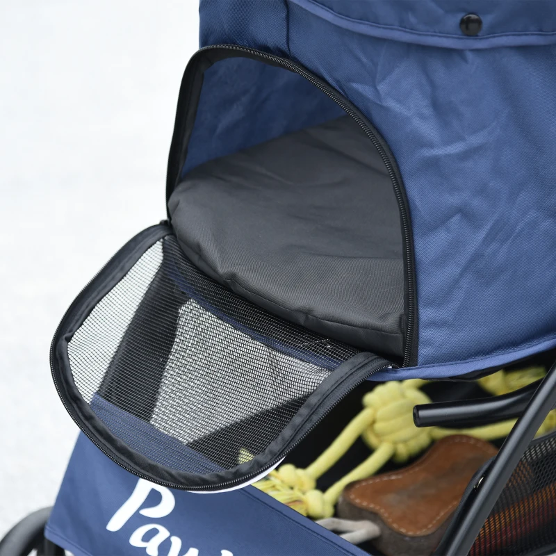 PawHut Poussette buggy pliable chien chat panier de rangement tissu 600D Oxford 4 roues 81 x 48 x 99 cm bleu