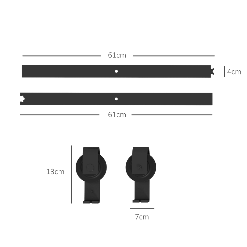 HOMCOM 4FT/122CM Herrajes para Puerta Corredera Plegable para 2 Puertas con Riel para Granero Negro(m-3)