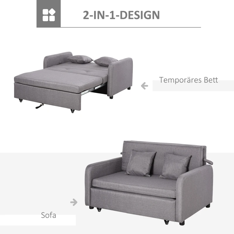 HOMCOM Schlafsofa für 2 Personen, mit Stauraum, leichter Umbau, flexibles Design, Grau