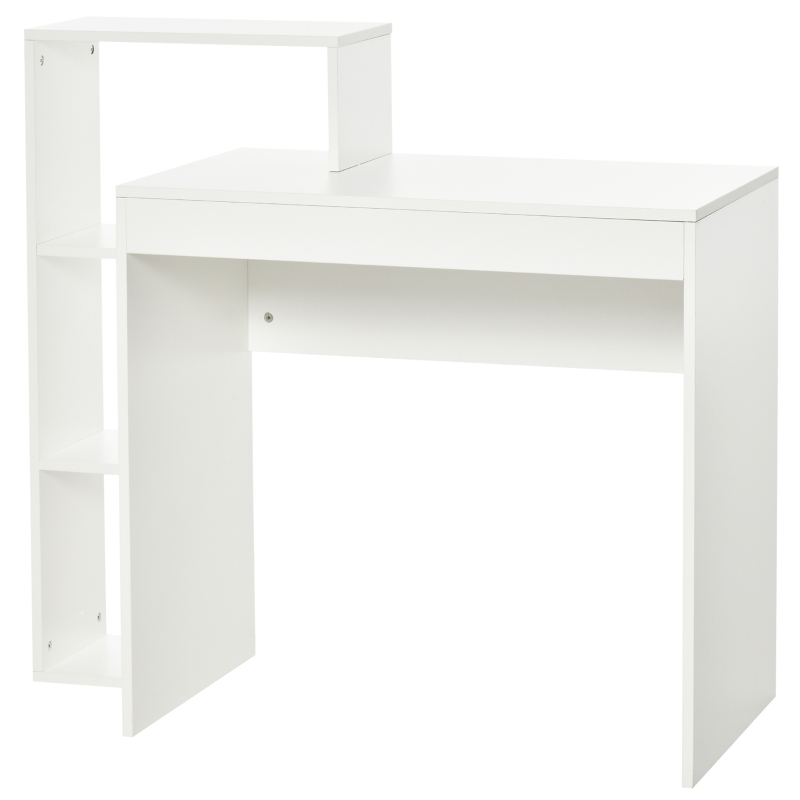 HOMCOM Compact Computer Desk with Storage Writing Table Modern for Flat Office Bedroom w/ Storage Shelf Rack Integrated Bookcase, White