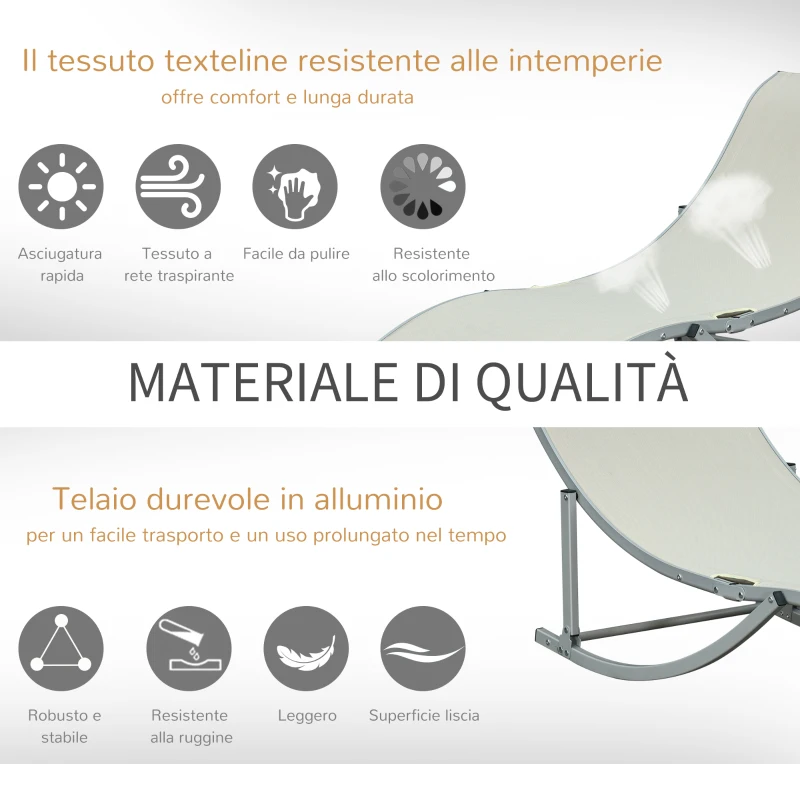 Outsunny Set 2 Sdraio da Giardino Pieghevoli, Lettino Prendisole in Alluminio e Textilene, 61x165x63 cm