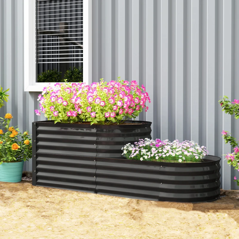 Outsunny Two-Tier Galvanised Steel Garden Planter - Dark Grey
