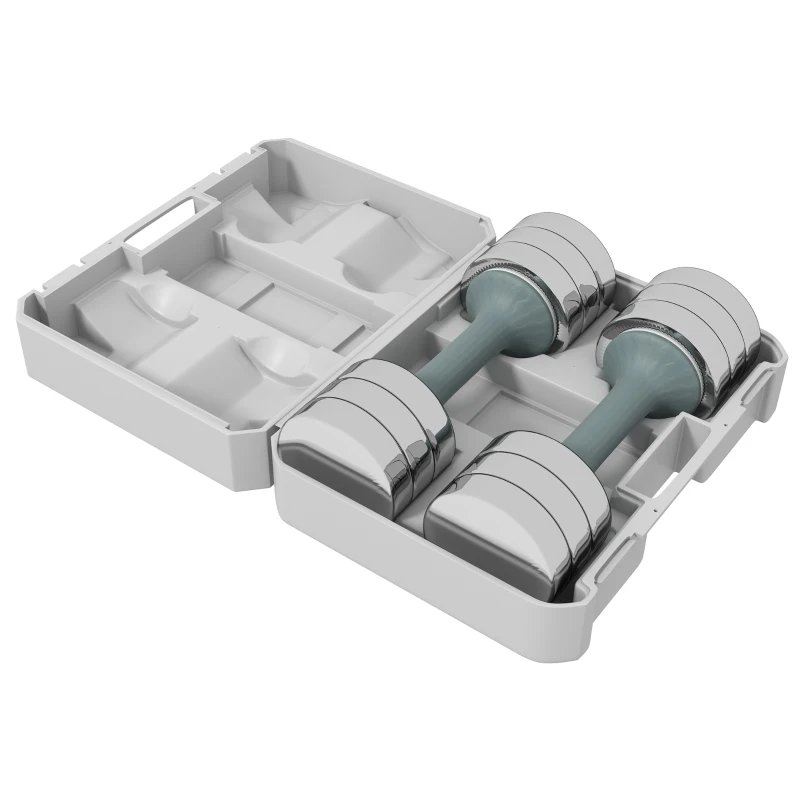 SPORTNOW Set de 2 haltères ensemble musculation 4 disques poids réglables et boîte de rangement gym fitness 2 x 10 kg gris