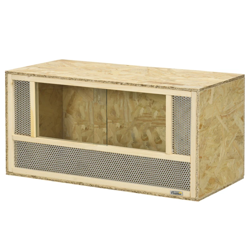 PawHut Terrario per Rettili in Legno con Porte in Vetro Scorrevoli e Pannelli in Rete, 40x80x40 cm