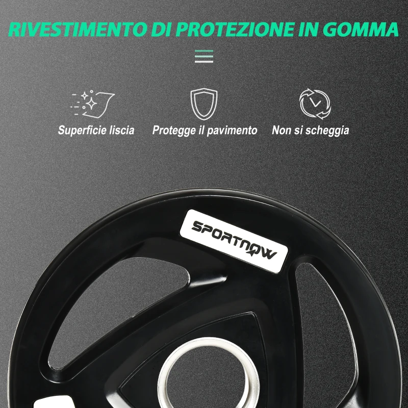 SPORTNOW Set di 2 Dischi Pesi in Acciaio con Rivestimento in Gomma per Bilanciere