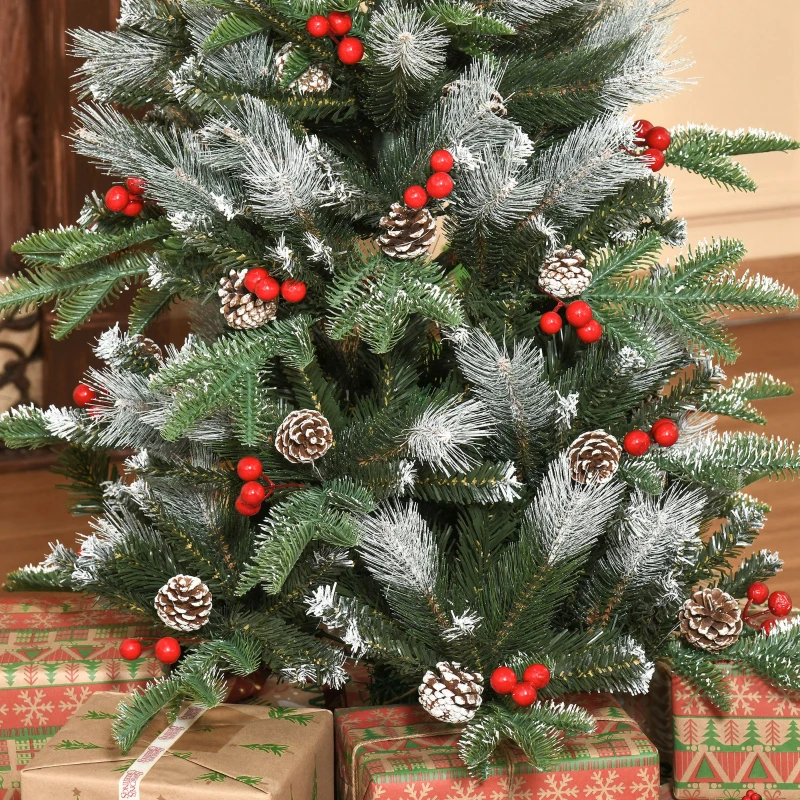 HOMCOM Árbol de Navidad Artificial 120 cm con 266 Ramas 27 Piñas y 27 Bayas Decoración Navideña para Interiores Verde