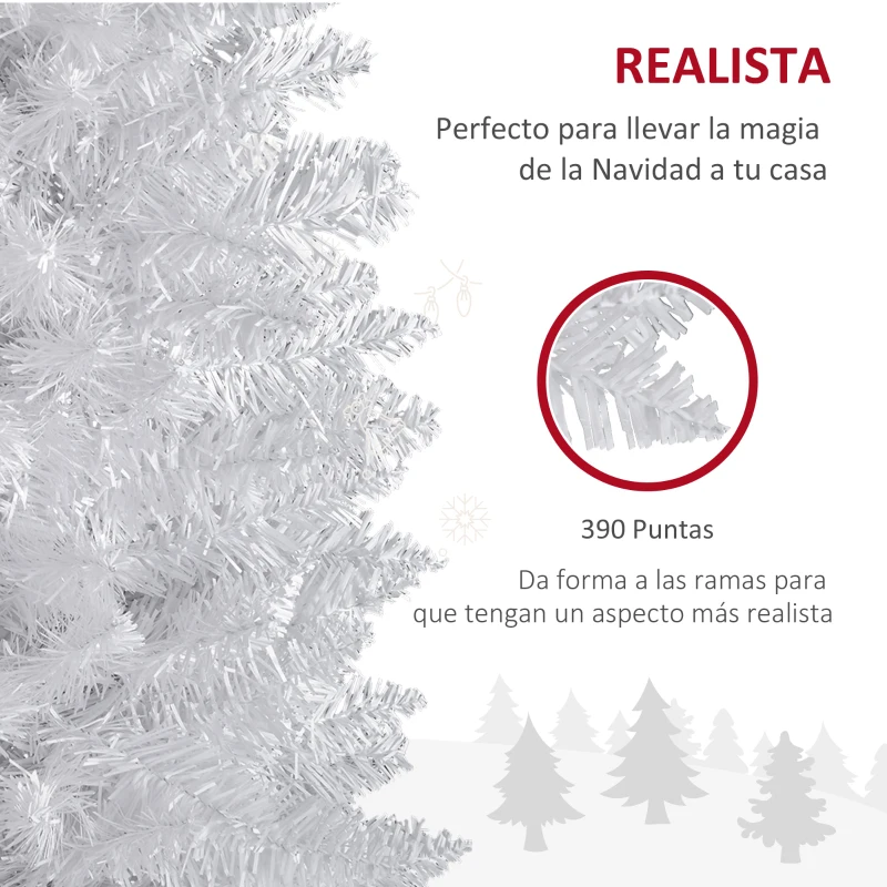 HOMCOM Árbol de Navidad Artificial 180 cm con 390 Puntas Decoración Navideña para Interiores Fácil de Montar Blanco