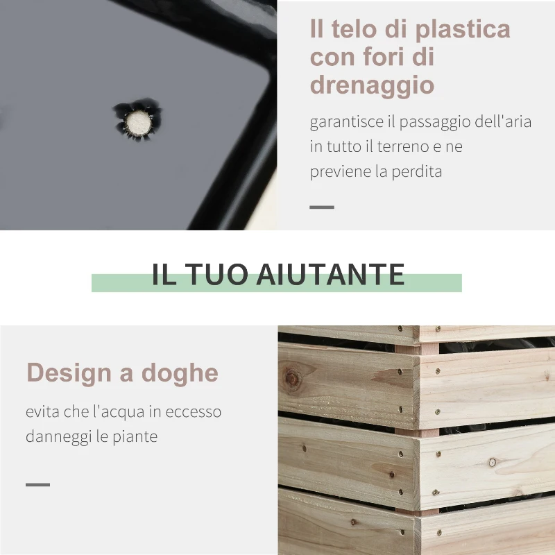 Outsunny Letto per Orto Rialzato con 4 Vasi Portapiante da 50x30x60cm, in Legno Colore Naturale