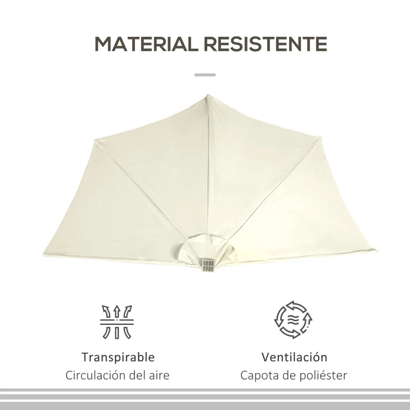 Outsunny Sombrilla de Jardín con 24 Luces LED Solar 270x135x240 cm Parasol Semicircular con Manivela para Balcón Terraza Beige