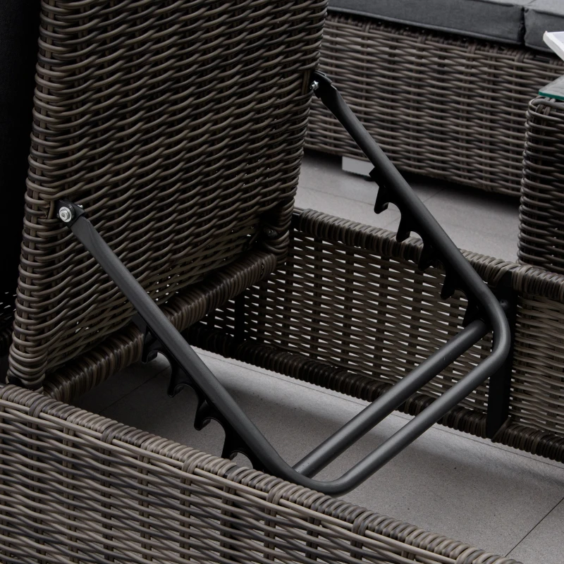Outsunny Poly-Rattan Sonnenliege 3-tlg. Gartenliege mit 6-Fach Verstellbarer Rückenlehne Beistelltisch Nackenkissen Gartenmöbel Aluminium Grau 60 x 195 x 91 cm