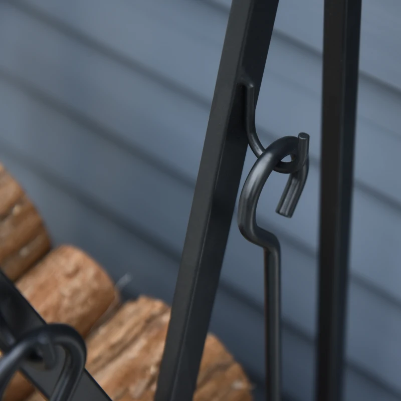 HOMCOM Portalegna da Interno ed Esterno in Acciaio con 4 Attrezzi Inclusi, Capacità 100kg 46x30x76cm Nero