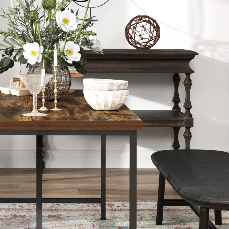 HOMCOM Tavolo da Pranzo per 6 Persone Stile Industriale in Legno e Acciaio, 150x80x75 cm, Marrone