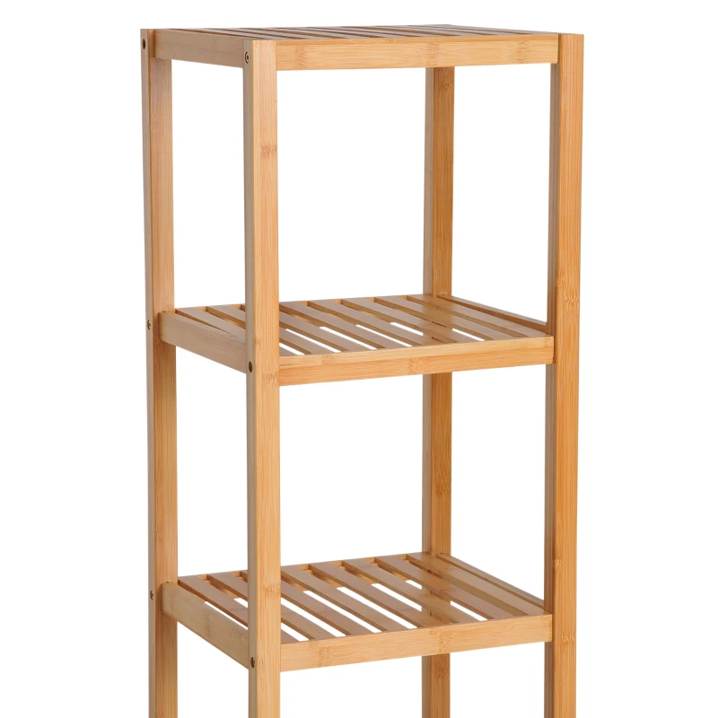 HOMCOM Estantería de Baño de Bambú Estantería de Almacenaje para Baño con 1 Puerta y 4 Estantes para Cocina Salón Dormitorio 33x36,5x140 cm Natural(m-6)