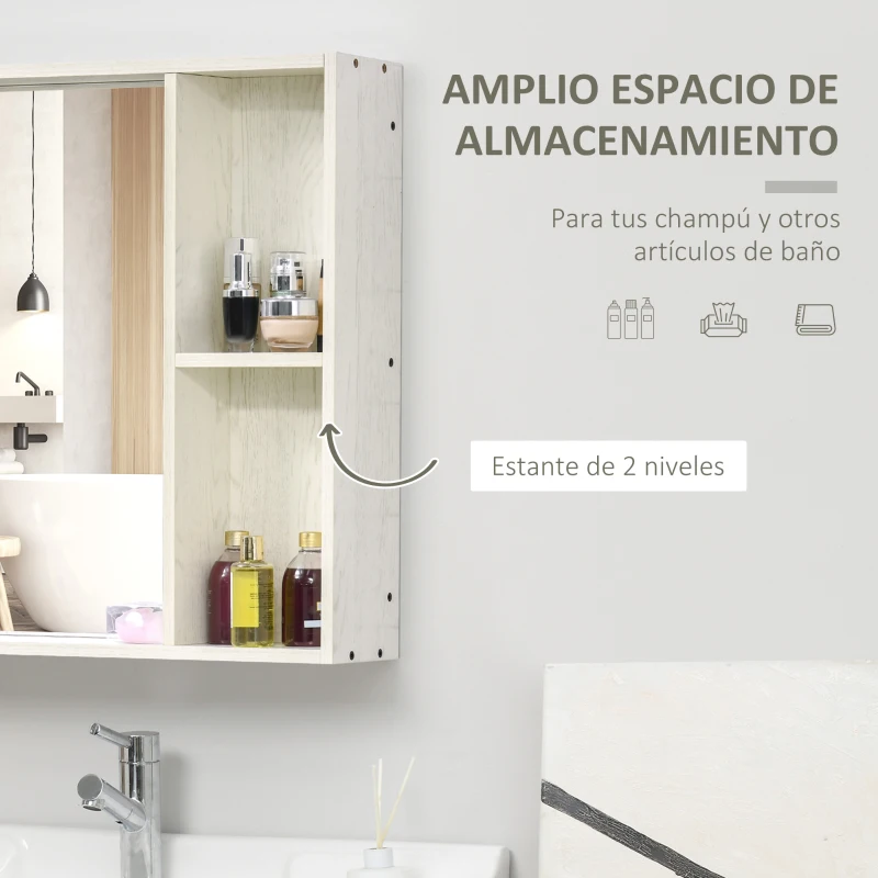 kleankin Armario con Espejo para Baño con Estantes Mueble para Baño Estilo Moderno 63x15x65 cm Blanco