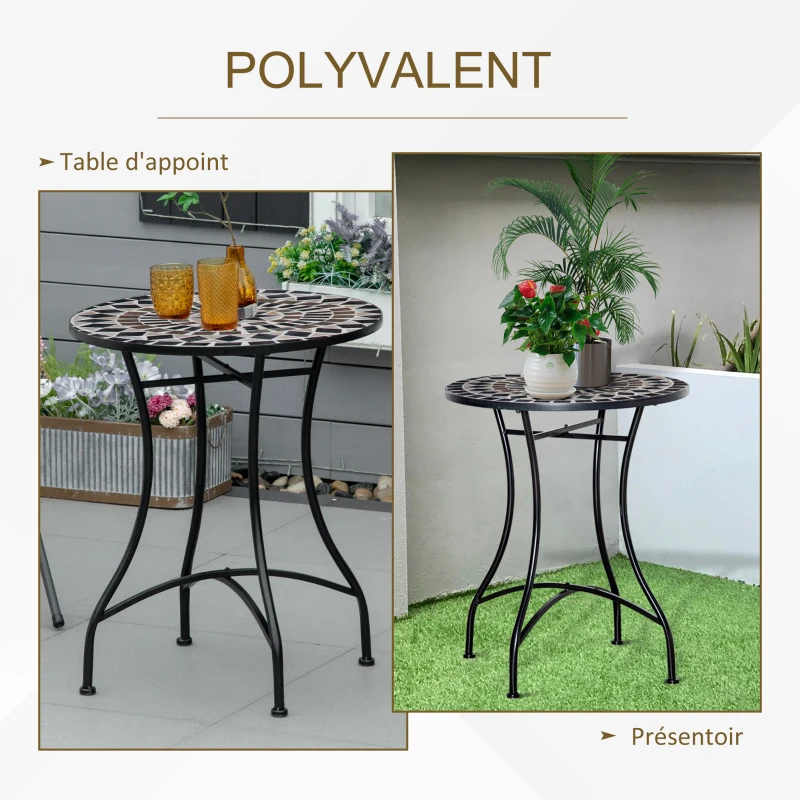 Outsunny Table bistro ronde de jardin plateau mosaïque métal époxy anticorrosion céramique Ø 60 x 71H cm noir