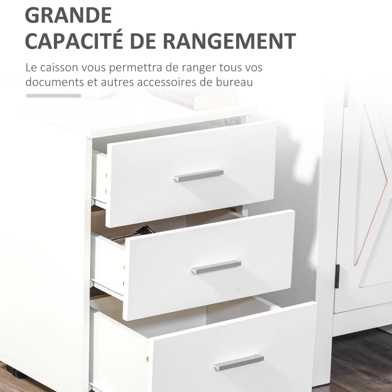 HOMCOM Caisson de Bureau Rangement Bureau sur Roulettes 3 Tiroirs Verrouillables 40 x 40 x 61,5 cm Blanc