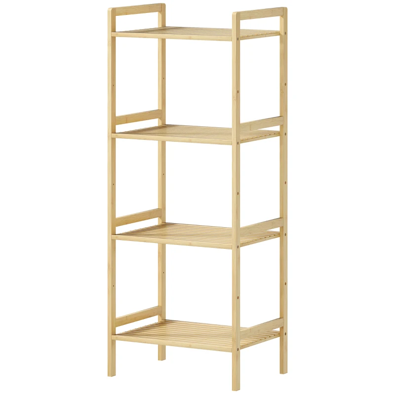 HOMCOM Four-Tier Bamboo Adjustable Shelf Storage Unit
