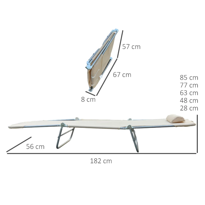 Outsunny Set 2 Lettini Prendisole Pieghevoli con Schienale Reclinabile a 4 Livelli, Metallo e Tessuto a Rete, Beige