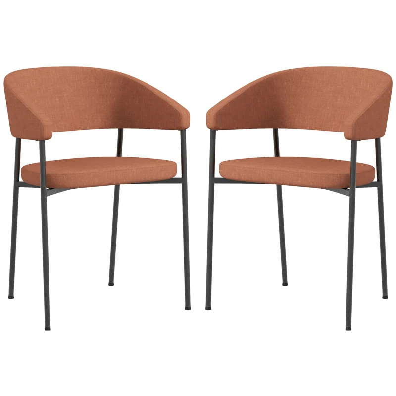 HOMCOM Set 2 Sedie da Pranzo Imbottite e Monoblocco, in Tessuto Effetto Lino e Acciaio, 59x56x78 cm, Arancione