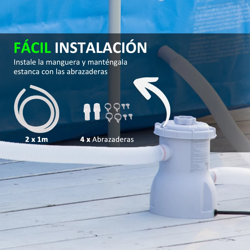 Outsunny Depuradora de Filtro 3028 L/h para Piscina hasta 15.000 L Bomba de Filtro con Mangueras de 32 mm Ø18x28 cm Blanco