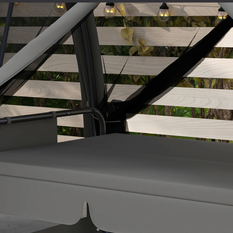 Outsunny Dondolo da Giardino 2 in 1 Convertibile in Letto con Cuscini e Zanzariera, 240x140x197 cm, Grigio
