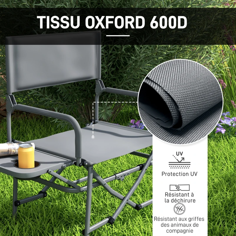 Outsunny Chaise de camping chaise de jardin pliable avec plateau et porte-gobelet pour jardin, pêche, plage, pique-nique, gris