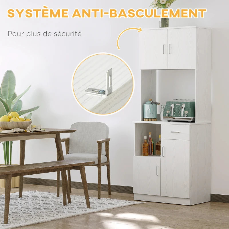 HOMCOM Buffet de cuisine armoire de cuisine multi-rangements 4 portes 1 tiroirs étagère + grand plateau 71 x 41 x 178 cm MDF blanc