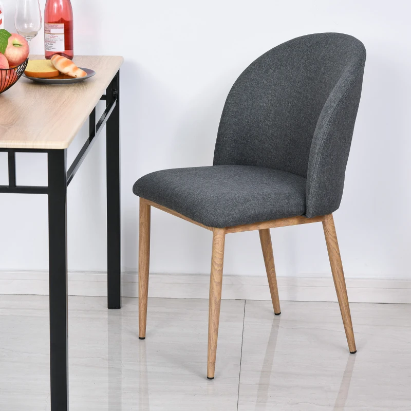 HOMCOM Set 2 Sedie Sala da Pranzo, Seduta Imbottita ed Ergonomica con Gambe in Acciaio e Rivestimento in Lino 50 x 58 x 85cm