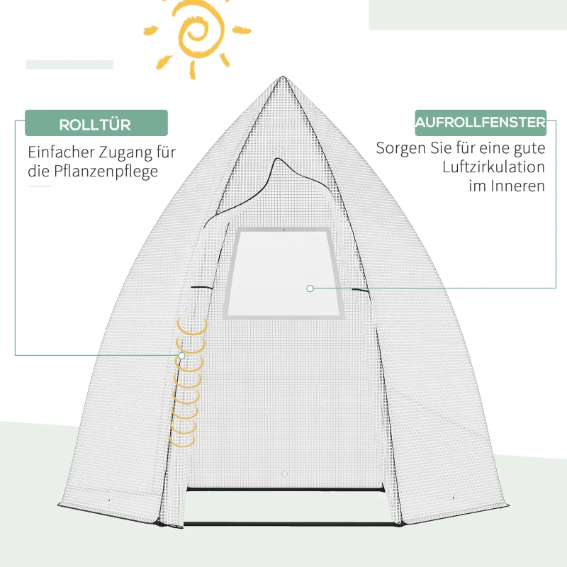 Outsunny Mini Gewächshaus Überwinterungszelt für Pflanzen mit Rolltür Garten Balkon Winterschutz Weiß 160 x 140 x 180 cm
