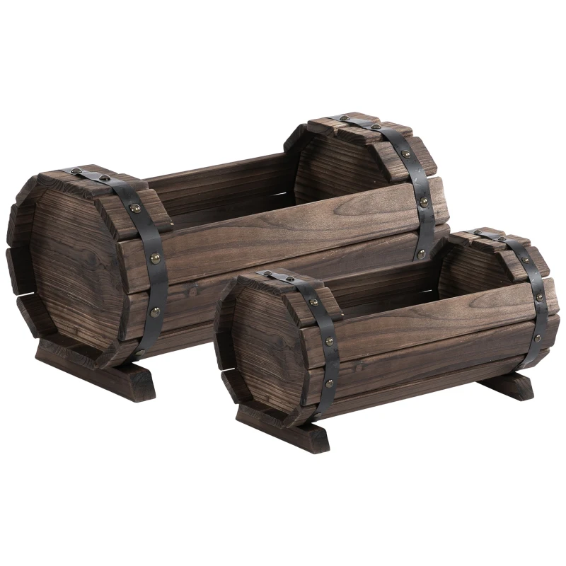 Outsunny 2PCs 56L Wooden Planter Box Flower Plant Pot Outdoor Flower Beds Plant Box with Solid Wood Carbonized Colour