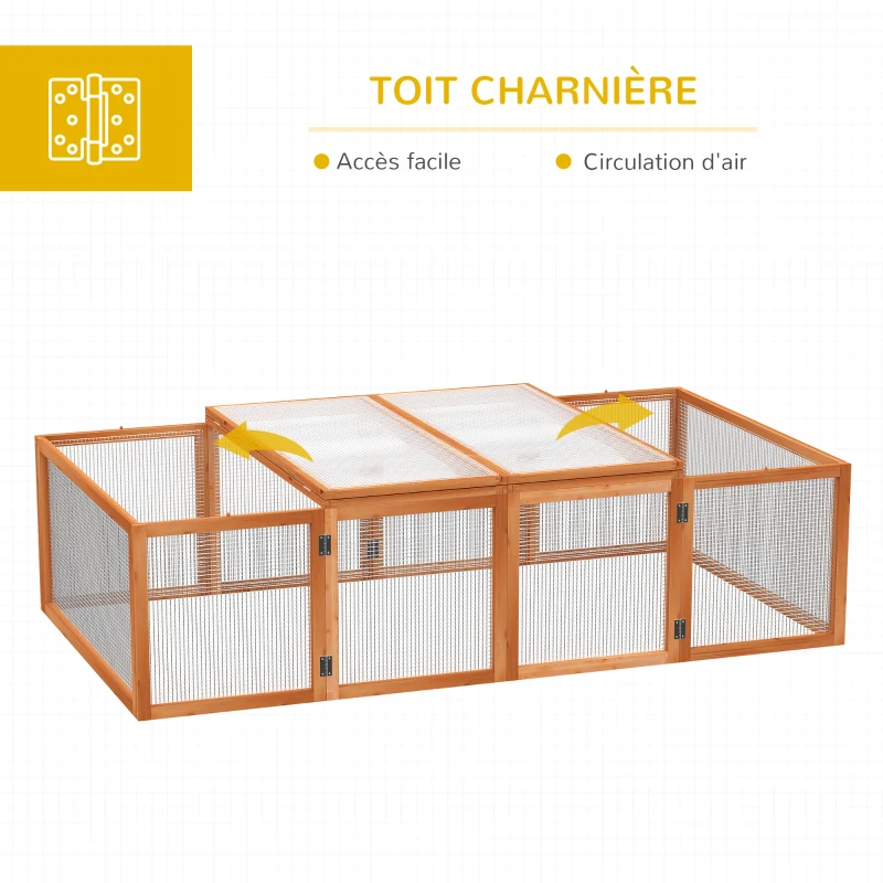 PawHut Clapier cage à lapins extérieur intérieur 2 portes supérieures 181L x 100l x 48H cm bois massif pin