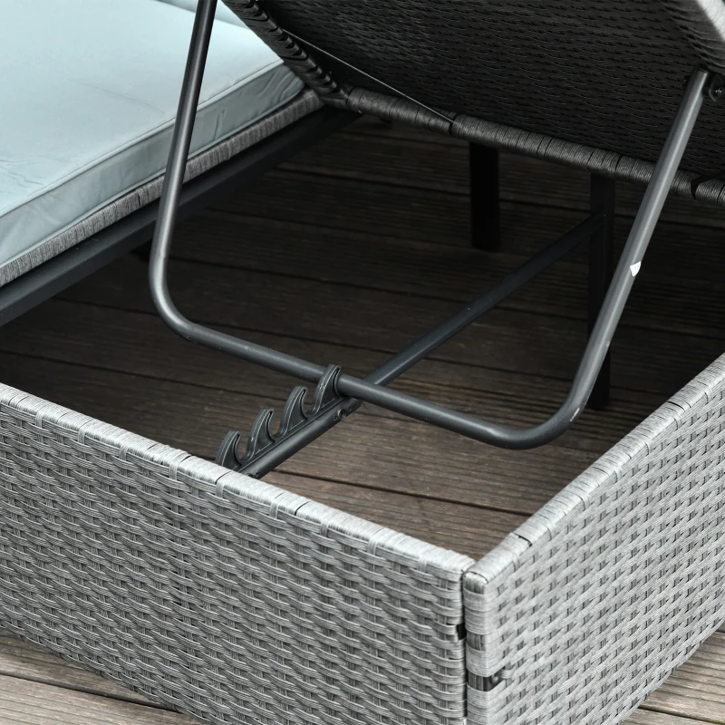 Outsunny Poly Rattan Doppelliege Sonnenliege für 2 Personen mit Sonnendach Gartenliege Stahl Polyester Grau 196 x 137 x 36,5 cm