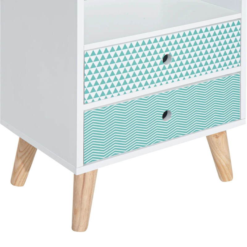 HOMCOM Cómoda de Madera Cajonera con 2 Cajones Mesita de Noche con Estante Abierto para Dormitorio Salón 45x30x65 cm Blanco