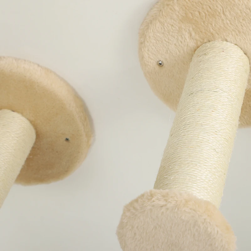 PawHut Katzen Kletterwand Set mit Kratzpfosten, Sprungplattformen und Spielbällen, zum Klettern und Ausruhen, Beige