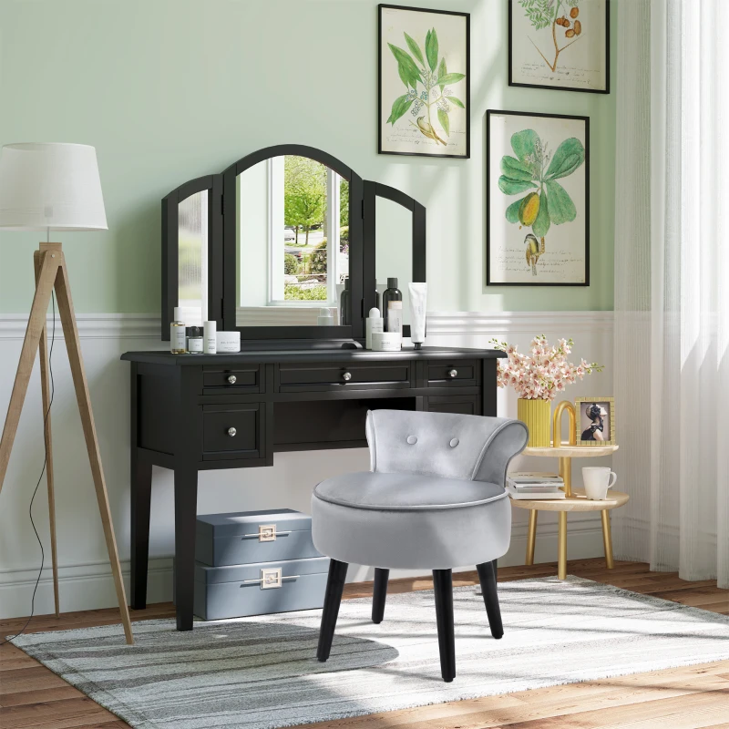 HOMCOM Fußhocker moderner Sitzhocker mit Rücklehne Ottomane für Schlafzimmer Wohnzimmer Velvet-feel Fabric Tannenholz Schaumstoff Grau 47 x 48 x 54 cm