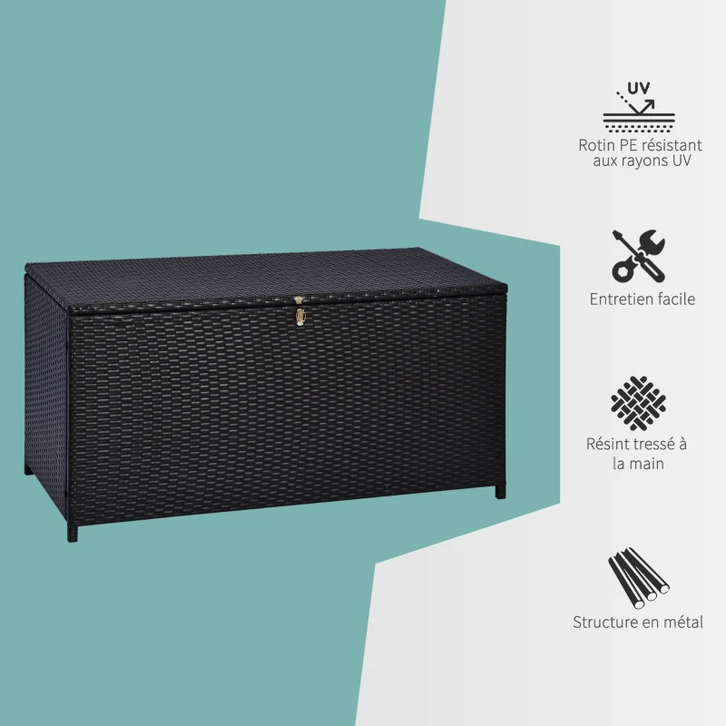 Outsunny Coffre malle de rangement 118L x 54l x 59H cm résine tressée imitation rotin café foncé