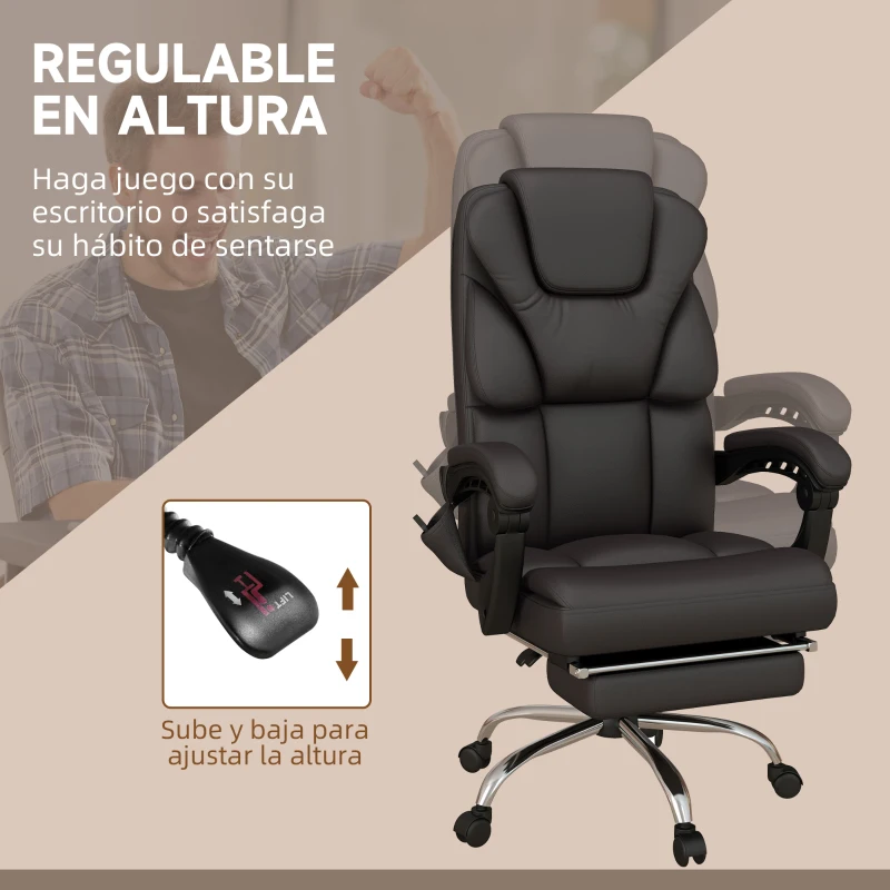 Vinsetto Silla de Oficina con 6 Puntos de Masaje Silla de Escritorio Reclinable de PU con Control Remoto 63x57x118-126 cm Marrón(m-5)