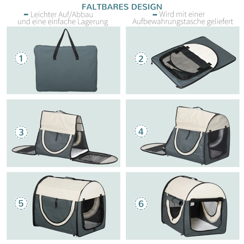 PawHut Hundebox faltbare Hundetransportbox Haustierrucksack mit Kissen Reisetasche Transportbox für Tier wasserdicht Oxfordstoff Dunkelgrau 70 x 51 x 59 cm