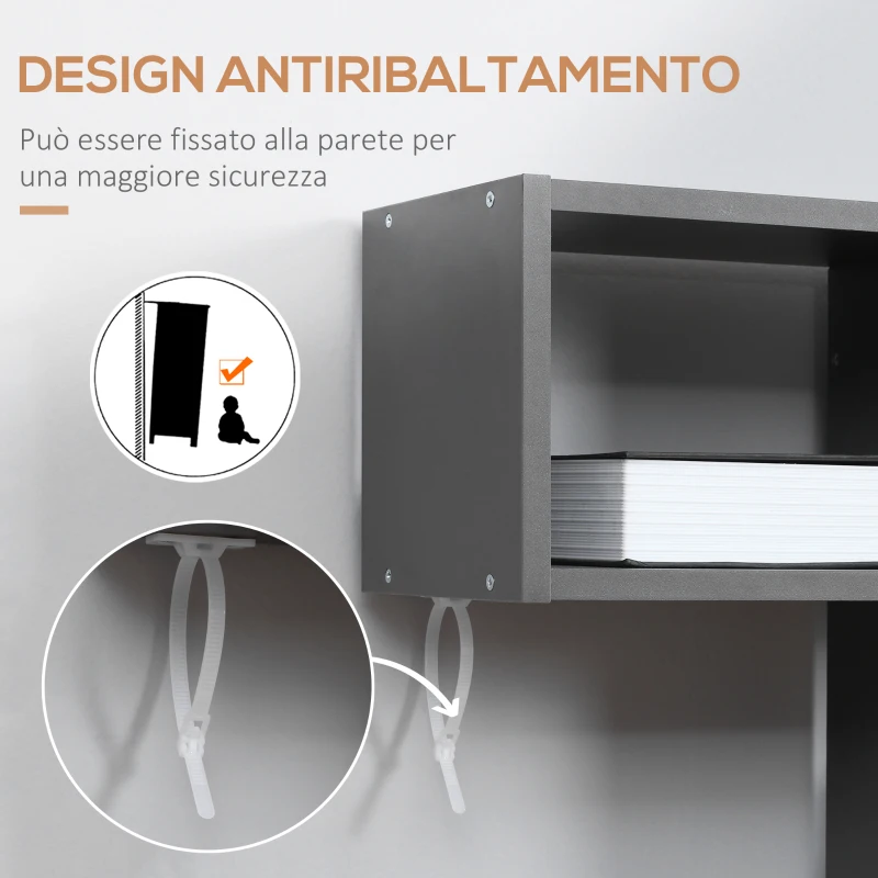 HOMCOM Libreria Moderna a 5 Livelli con 8 Ripiani Aperti in Truciolato, 120x20x171 cm, Grigia e Bianca