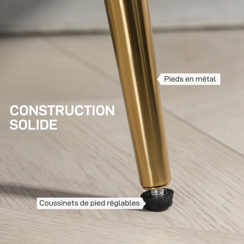 HOMCOM Canapé 2 places en tissu velours en forme de coquillage avec coussin épais de 10 cm pieds dorés effilés gris clair