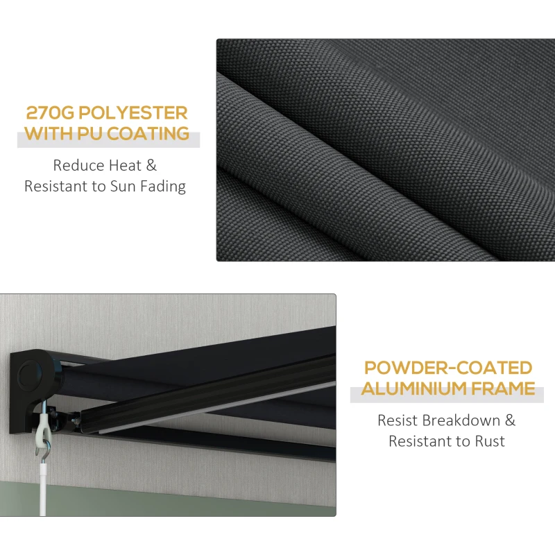Outsunny 3 x 2.5m Electric Awning with LED Light, Aluminium Frame Retractable Awning Sun Canopies for Patio Door Window