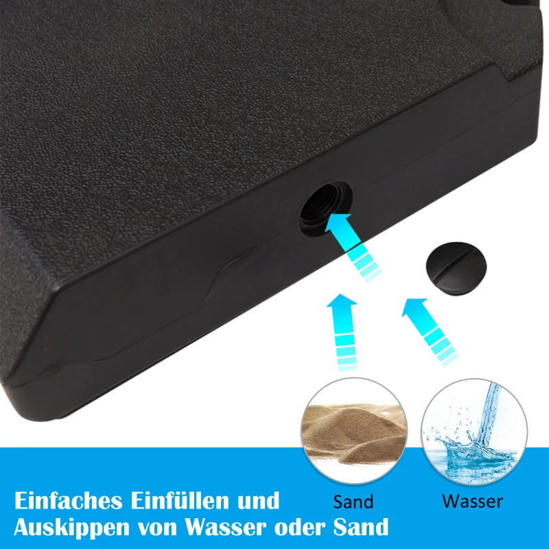 Outsunny Schirmgewicht, 4-tlg. Schirmständer, mit 80 kg Wasser oder 120 kg Sand befüllbar, HDPE, Schwarz, 100 x 100 x 9,5 cm