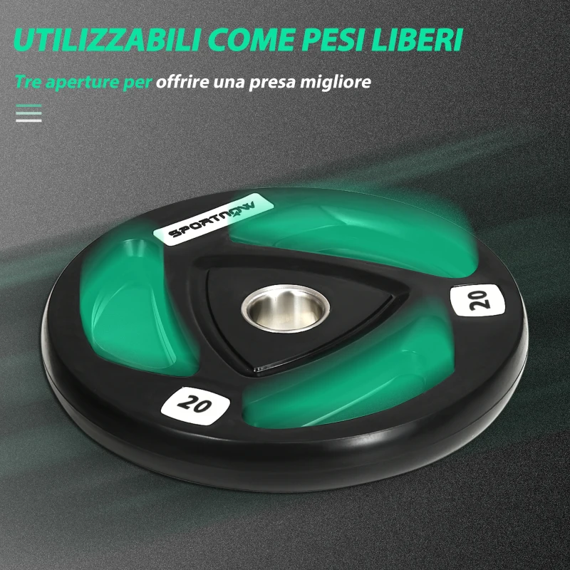 SPORTNOW Set di 2 Dischi Pesi da 20kg in Acciaio con Rivestimento in Gomma per Bilanciere