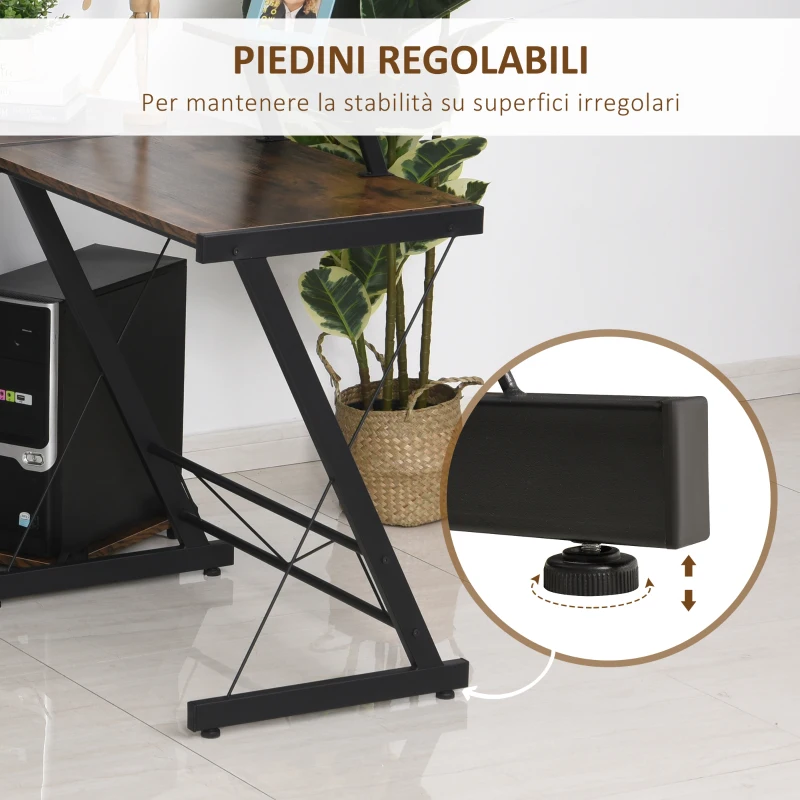 HOMCOM Scrivania Angolare Reversibile per Computer e PC in Stile Industriale, per Ufficio o Camera, in Legno 155x115x91.5cm